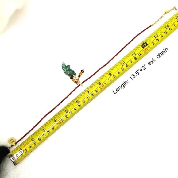 Collar Genuine Green Jade FISH Garnet Leather Cord - Picture 8 of 10